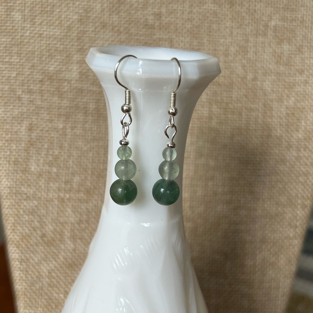 Green and silver bead earrings